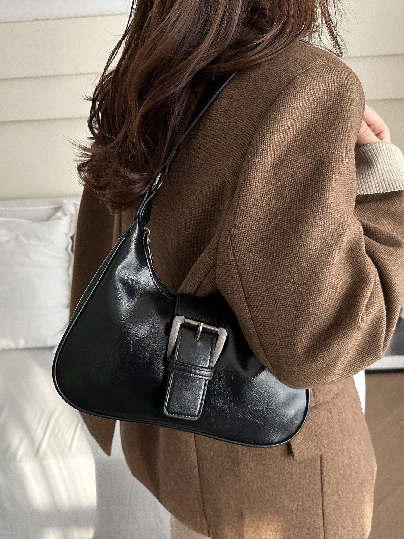 JoyPoem Women's Buckle Crossbody Shoulder Bags Retro Top Handle Crescent Underarm Handbag - Image 5