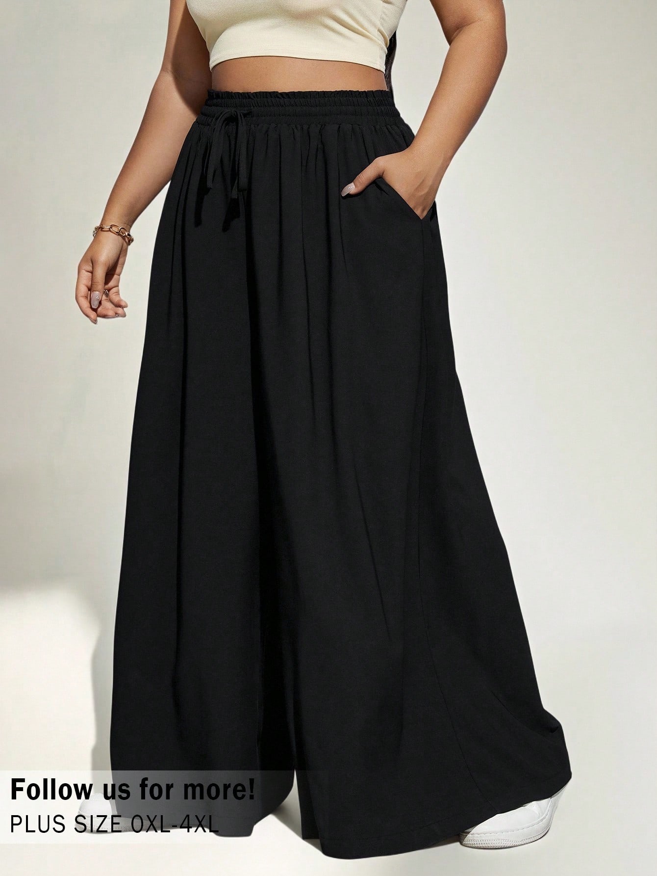 JoyPoem Women's Plus Size Wide Leg Pants Drawstring High Rise Baggy Travel Pants with Pocket