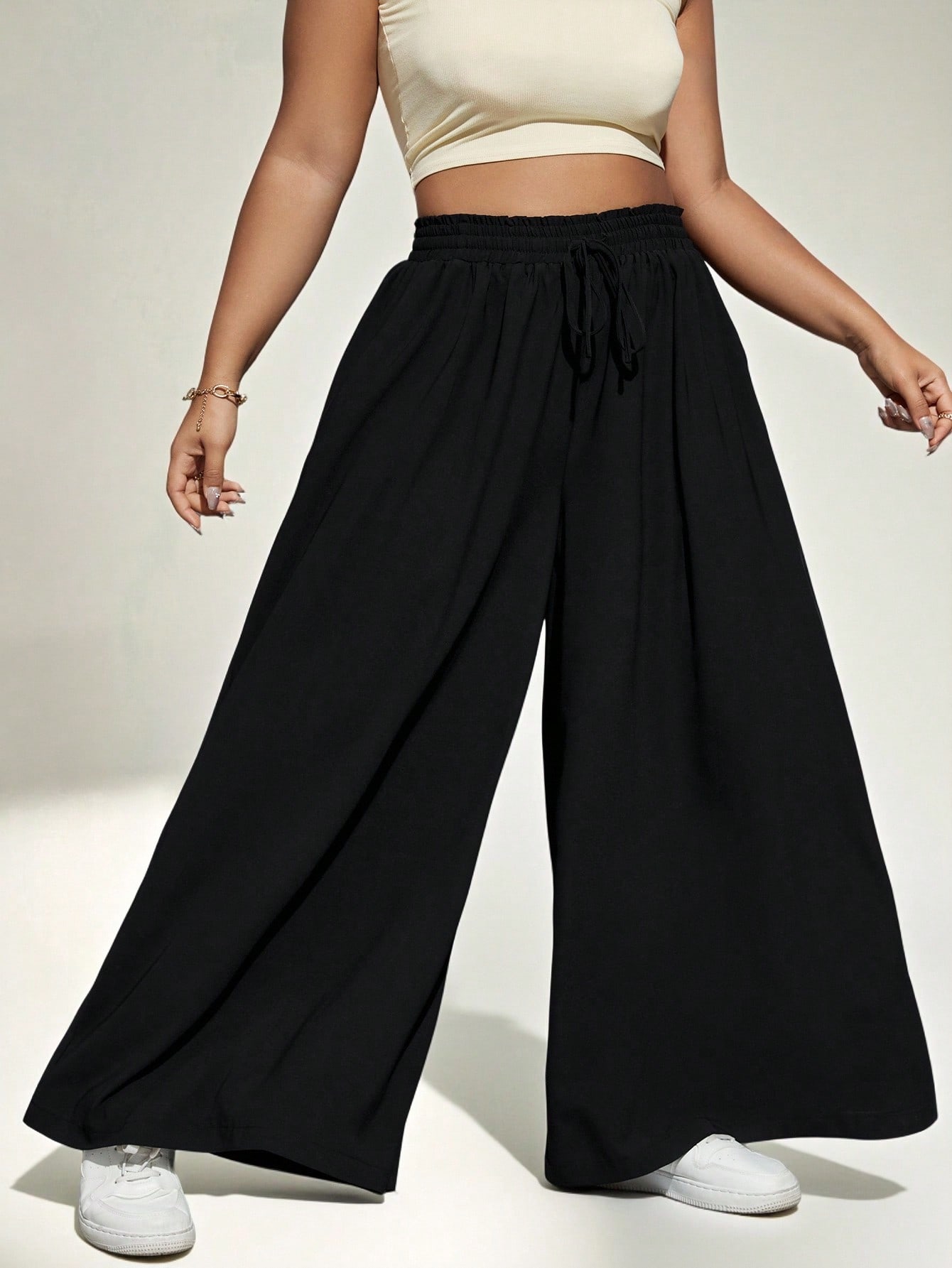 JoyPoem Women's Plus Size Wide Leg Pants Drawstring High Rise Baggy Travel Pants with Pocket - Image 5