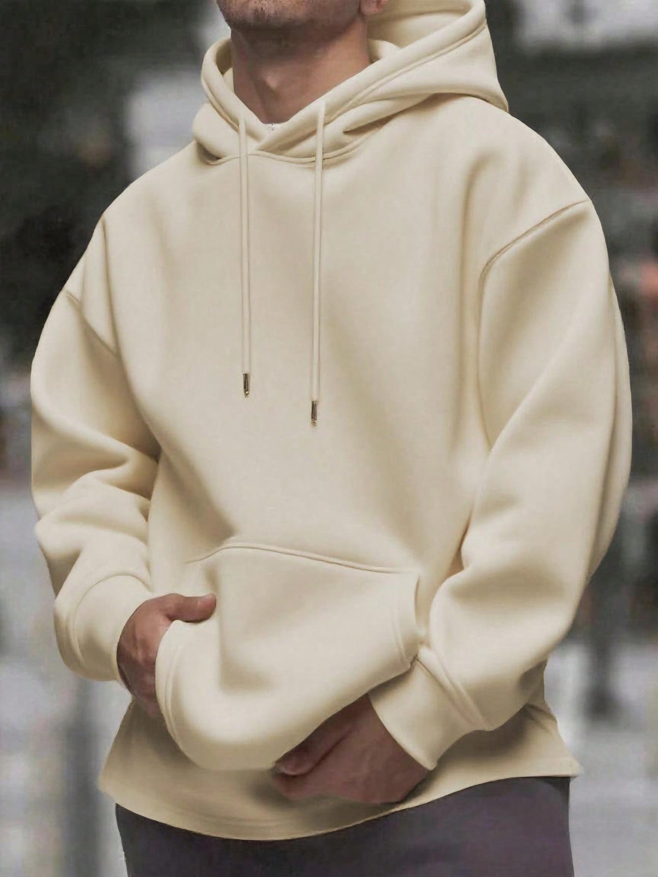 JoyPoem Men's Drawstring Hoodies Long Sleeve Drop Shoulder Loose Hooded Sweatshirt - Image 3