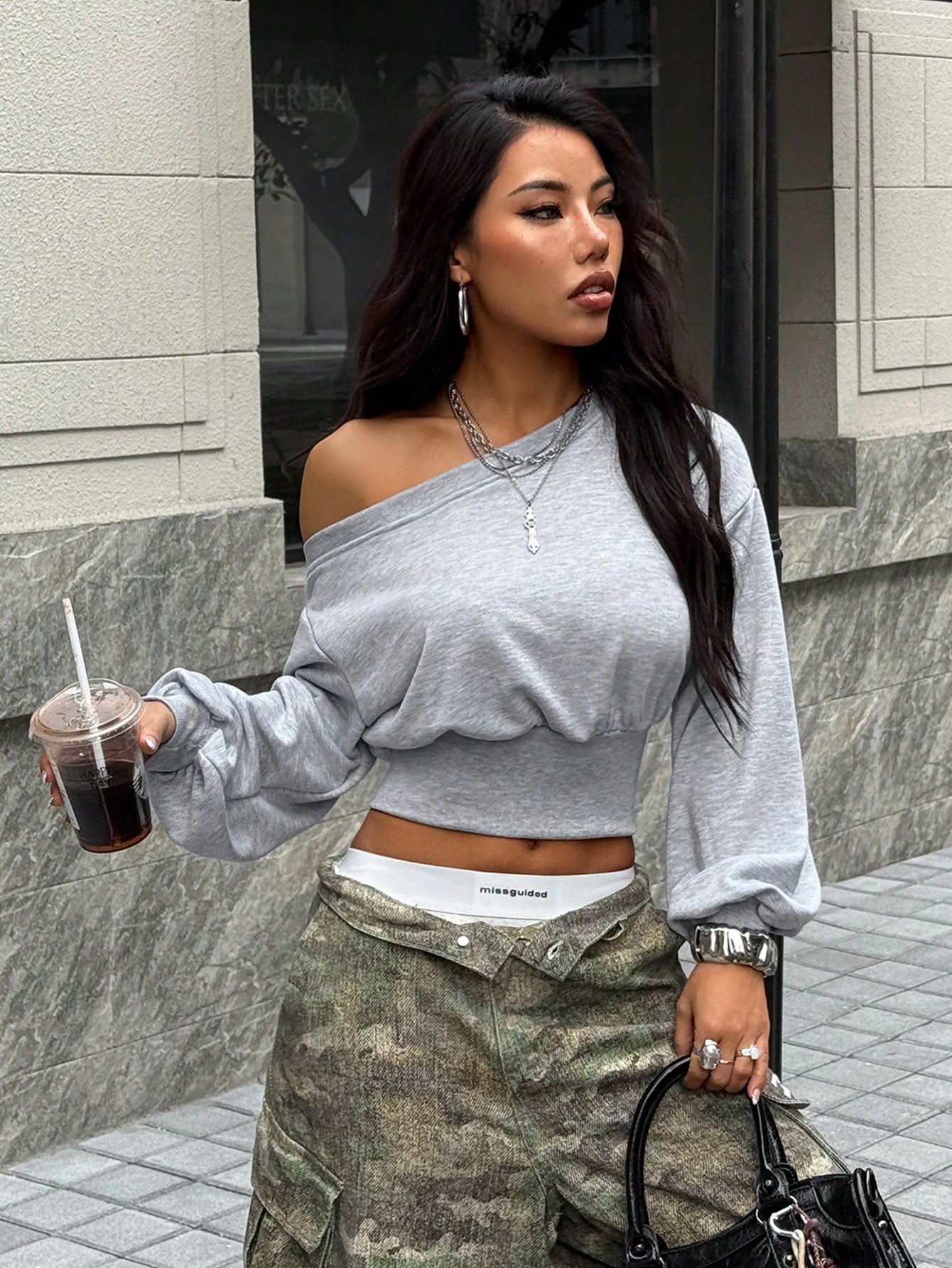 JoyPoem Women's Crop Tops Off The Shoulder Top Long Sleeve Shirts Cropped Sweatshirt Y2k Trendy Pullovers - Image 3